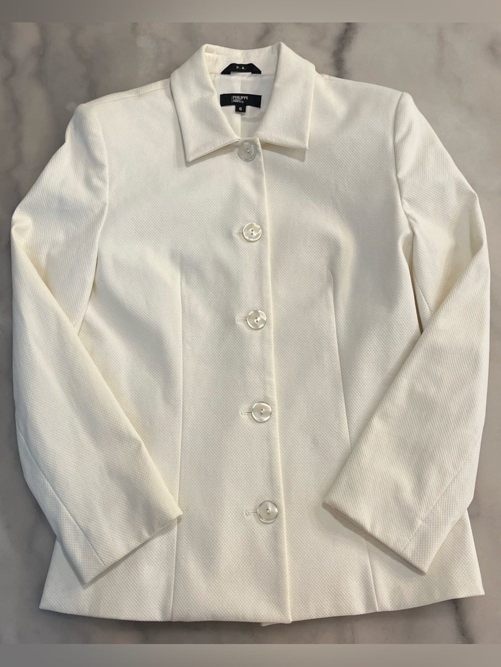 Philippe Adec Cream Textured Button Jacket